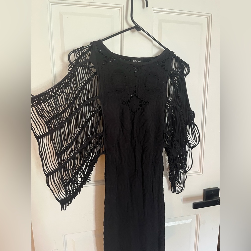 Tight big sleeves black mini dress